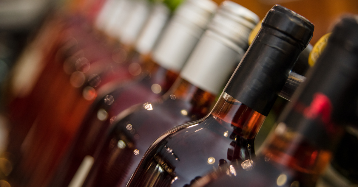 a row of wine bottles