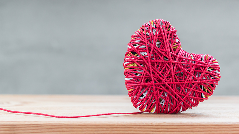 Heart Shape Fashioned From Thick Pink Yarn